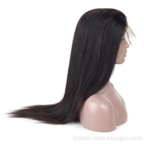 Brazilian black ladies real hair wig 28 inch straight hair 100% real human hair 13x4T partial pre-pulled mesh wig wholesaler